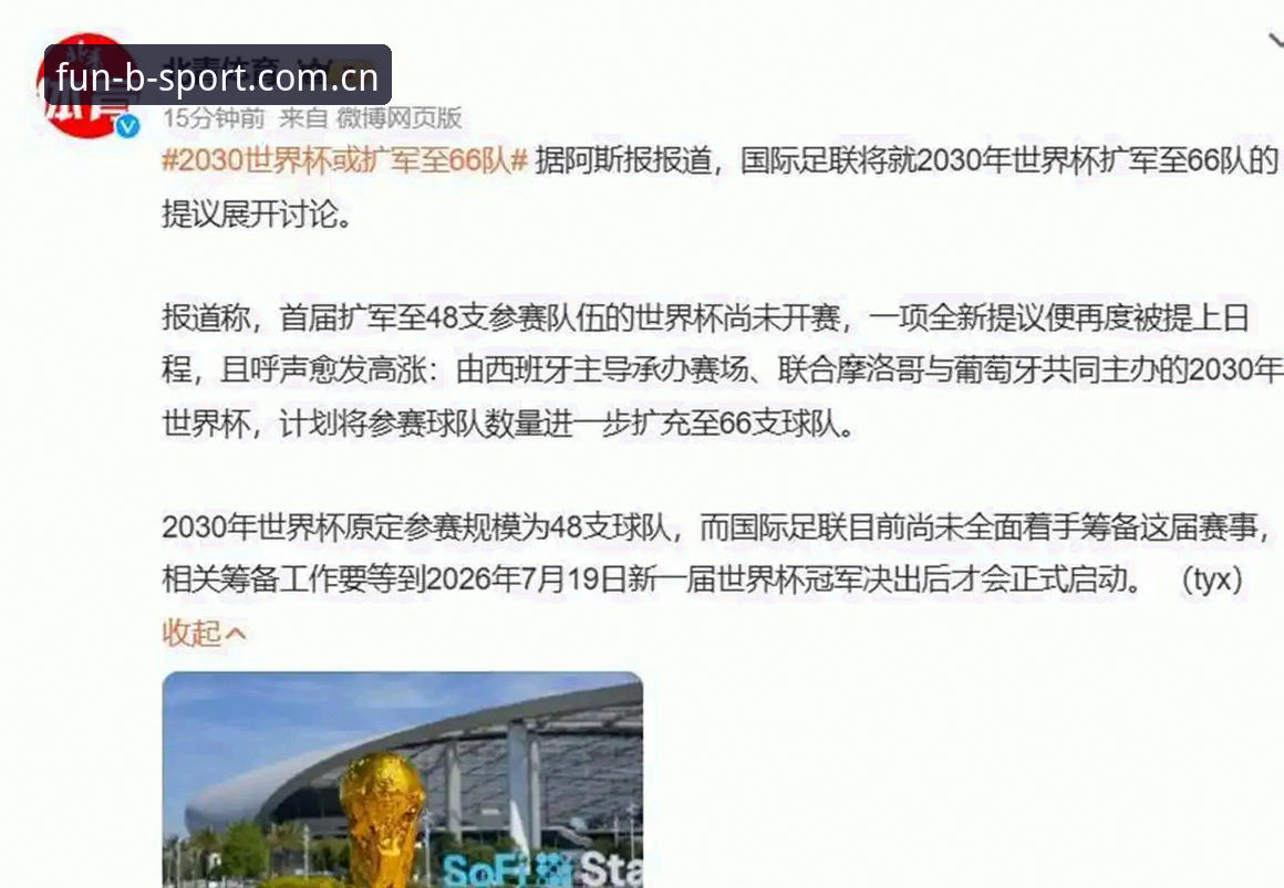 2030年世界杯扩军计划走向66队：全球足球格局迎来新变革